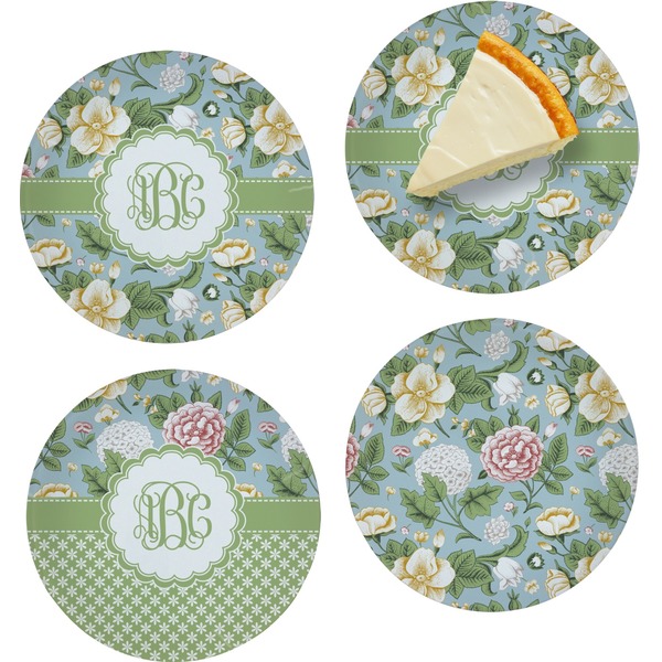 Custom Vintage Floral Set of 4 Glass Appetizer / Dessert Plate 8" (Personalized)