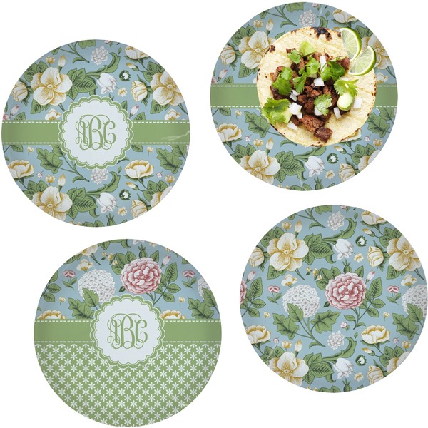 Custom Vintage Floral Set of 4 Glass Lunch / Dinner Plate 10" (Personalized)