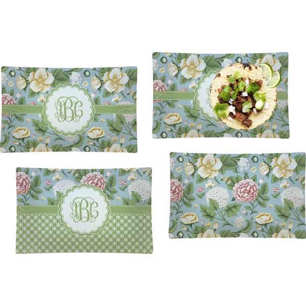 Custom Vintage Floral Set of 4 Glass Rectangular Lunch / Dinner Plate (Personalized)