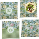 Vintage Floral Set of 4 Glass Square Lunch / Dinner Plate 9.5" (Personalized)