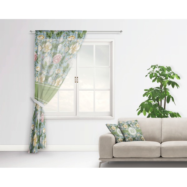 Vintage Floral Sheer Curtain With Window and Rod - in Room Matching Pillow