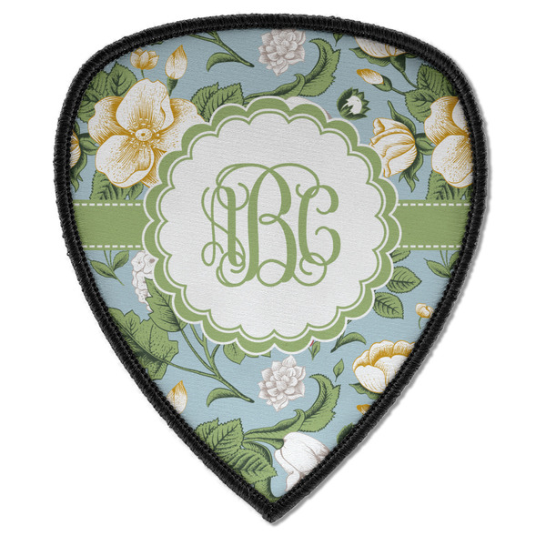 Custom Vintage Floral Iron on Shield Patch A w/ Monogram