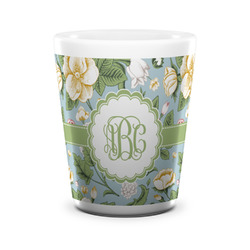 Vintage Floral Ceramic Shot Glass - 1.5 oz - White - Set of 4 (Personalized)