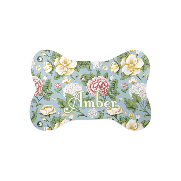 Custom Vintage Floral Bone Shaped Dog Food Mat (Small) (Personalized)