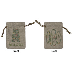 Vintage Floral Small Burlap Gift Bag - Front & Back (Personalized)