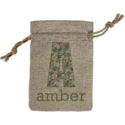 Vintage Floral Small Burlap Gift Bag - Front (Personalized)