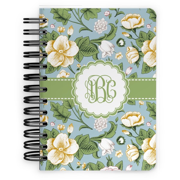 Custom Vintage Floral Spiral Notebook - 5x7 w/ Monogram