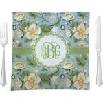 Vintage Floral 9.5" Glass Square Lunch / Dinner Plate- Single or Set of 4 (Personalized)
