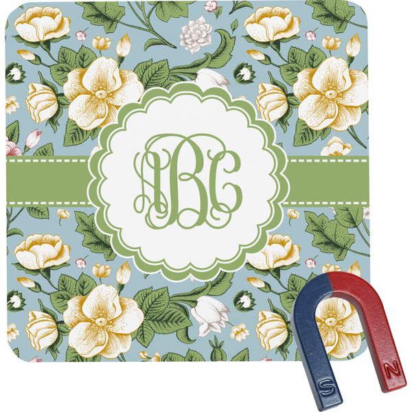 Custom Vintage Floral Square Fridge Magnet (Personalized)