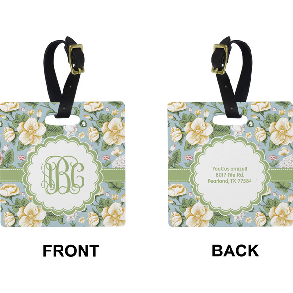 Vintage Floral Square Luggage Tag (Front + Back)