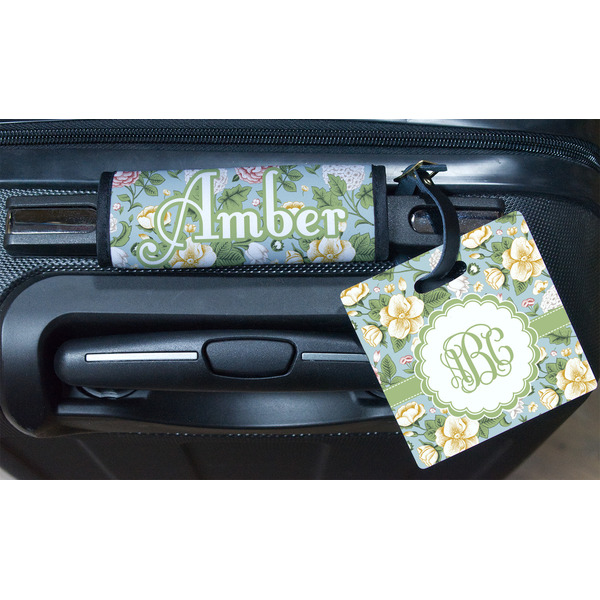 Vintage Floral Square Luggage Tag & Handle Wrap - In Context