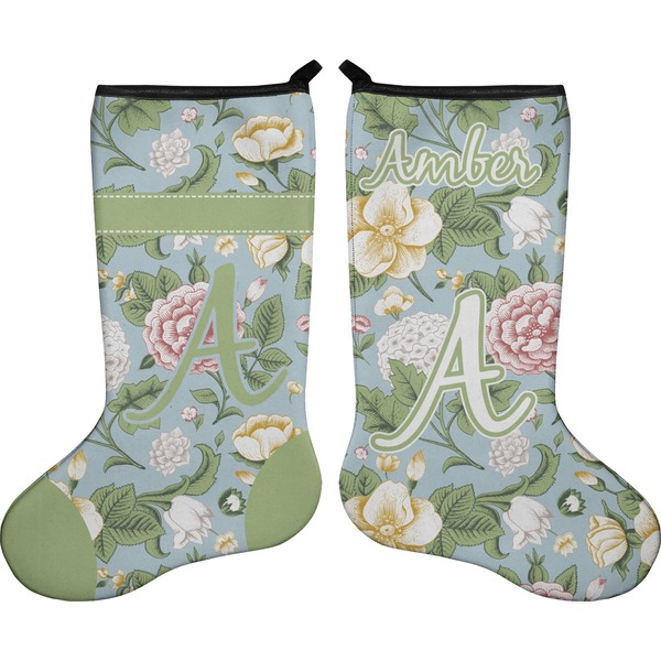 Custom Vintage Floral Holiday Stocking - Double-Sided - Neoprene (Personalized)