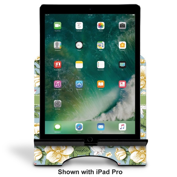 Vintage Floral Stylized Tablet Stand - Front with ipad