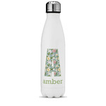 Vintage Floral Water Bottle - 17 oz. - Stainless Steel - Full Color Printing (Personalized)