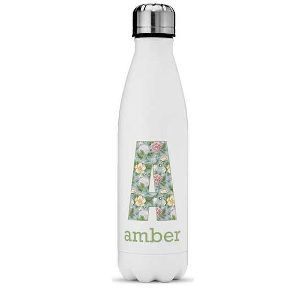 Custom Vintage Floral Water Bottle - 17 oz. - Stainless Steel - Full Color Printing (Personalized)
