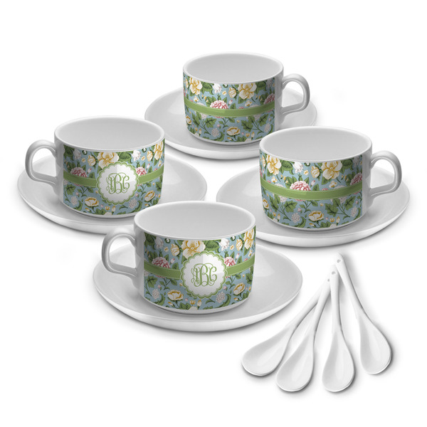 Custom Vintage Floral Tea Cup - Set of 4 (Personalized)
