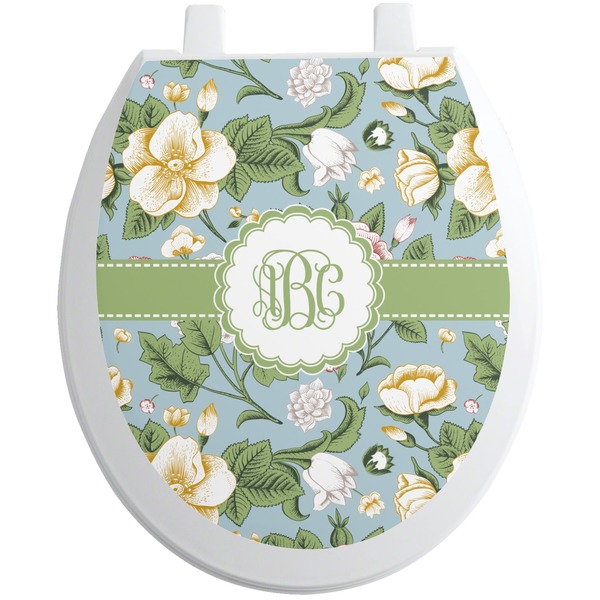 Custom Vintage Floral Toilet Seat Decal - Round (Personalized)