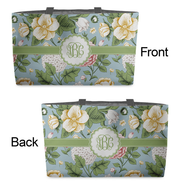Vintage Floral Tote w/Black Handles - Front & Back Views