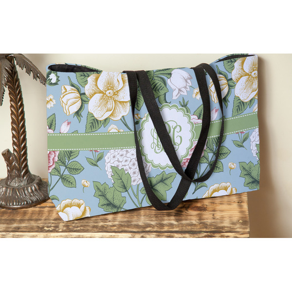 Vintage Floral Tote w/Black Handles - Lifestyle View