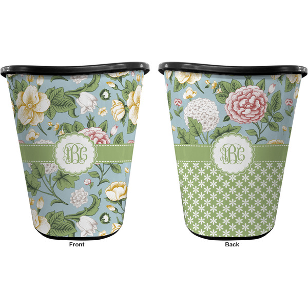Vintage Floral Trash Can Black - Front and Back - Apvl