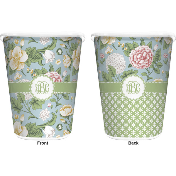 Vintage Floral Trash Can White - Front and Back - Apvl