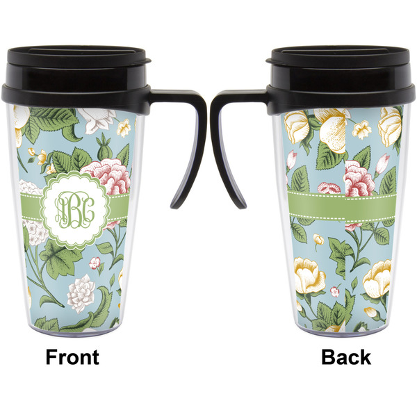 Vintage Floral Travel Mug with Black Handle - Approval