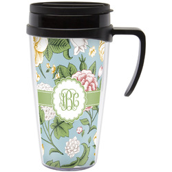 Vintage Floral Acrylic Travel Mug with Handle (Personalized)