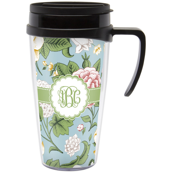 Custom Vintage Floral Acrylic Travel Mug with Handle (Personalized)