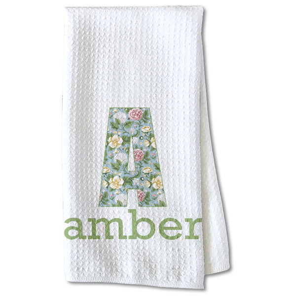 Custom Vintage Floral Kitchen Towel - Waffle Weave - Partial Print (Personalized)