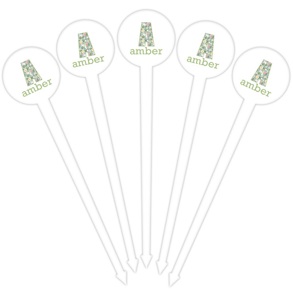 Vintage Floral White Plastic 4" Food Pick - Round - Fan View