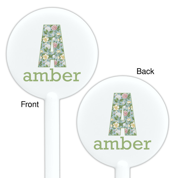 Vintage Floral White Plastic 5.5" Stir Stick - Double Sided - Round - Front & Back