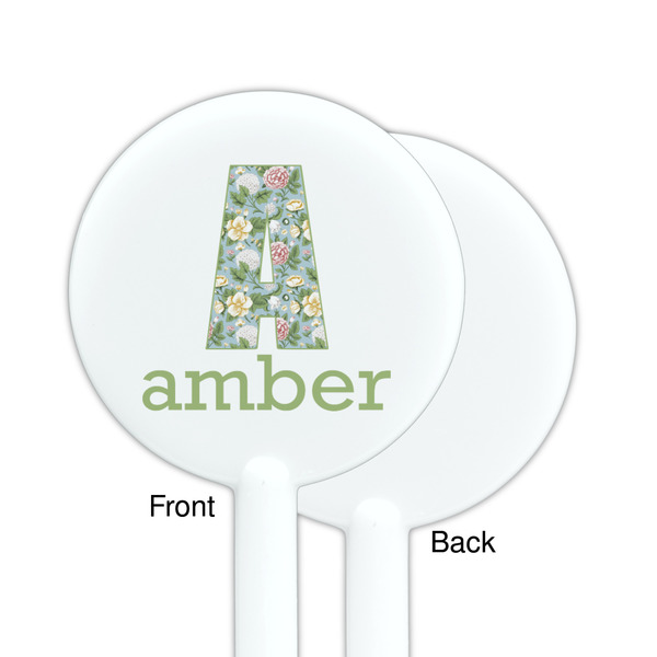 Vintage Floral White Plastic 5.5" Stir Stick - Single Sided - Round - Front & Back