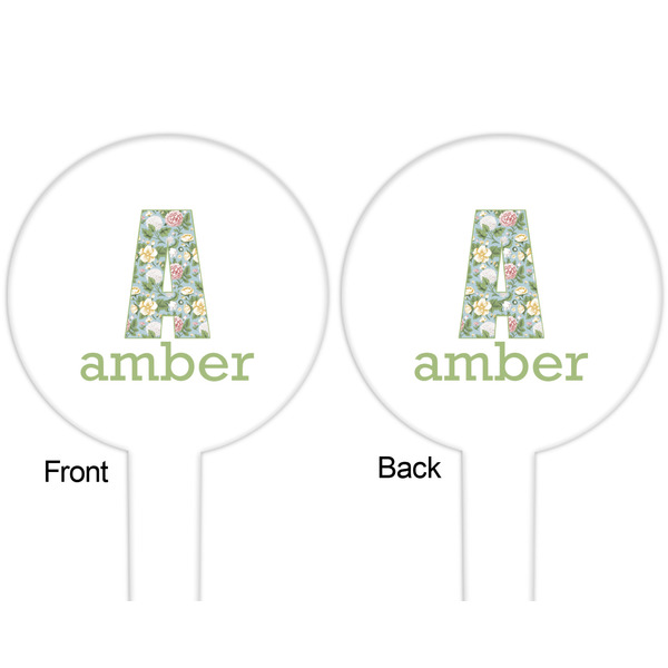 Vintage Floral White Plastic 6" Food Pick - Round - Double Sided - Front & Back