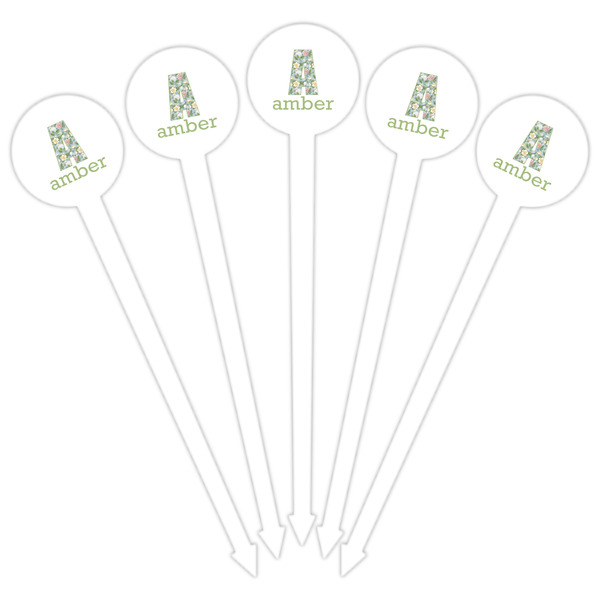 Vintage Floral White Plastic 6" Food Pick - Round - Fan View