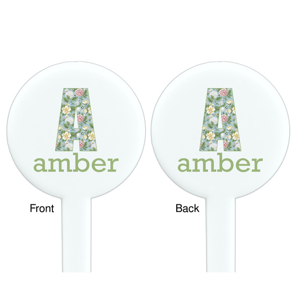 Vintage Floral White Plastic 7" Stir Stick - Double Sided - Round - Front & Back