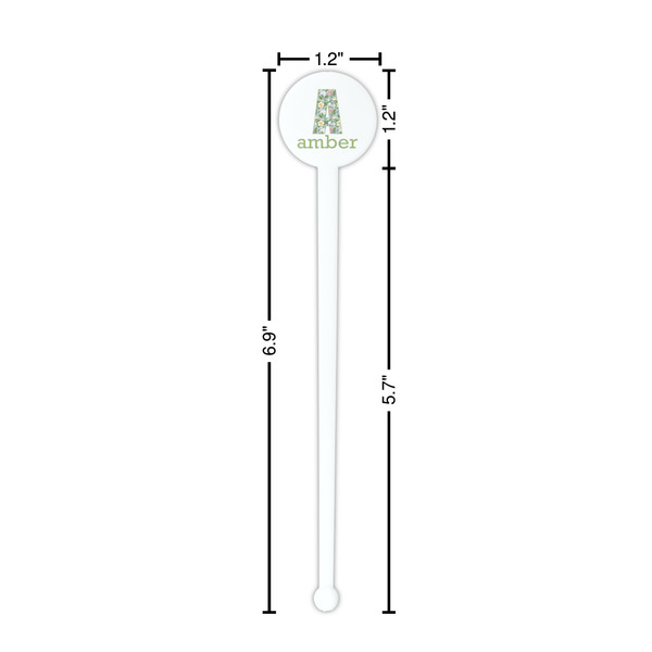 Vintage Floral White Plastic 7" Stir Stick - Round - Dimensions