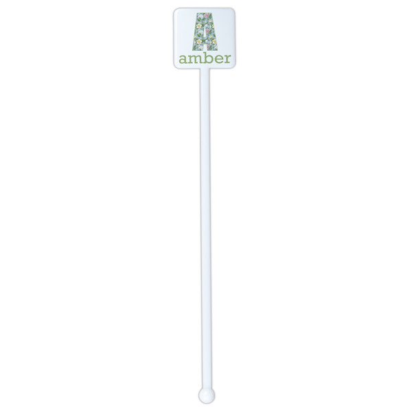 Vintage Floral White Plastic Stir Stick - Double Sided - Square - Single Stick