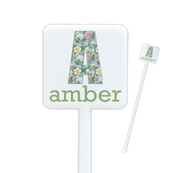 Vintage Floral Square Plastic Stir Sticks - Single Sided (Personalized)