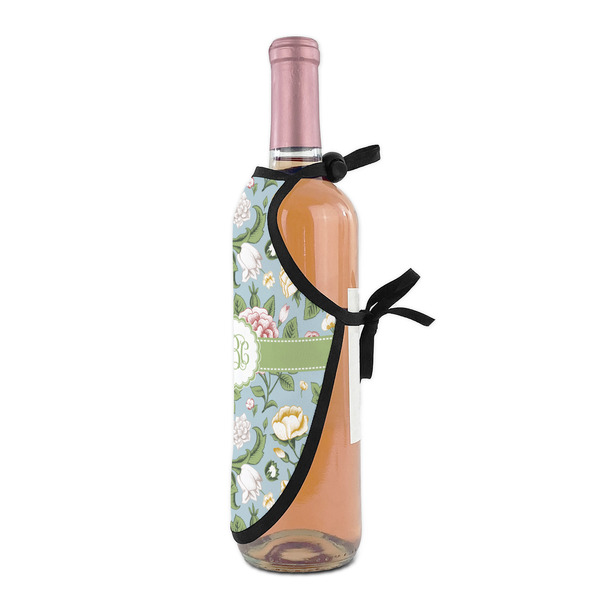 Vintage Floral Wine Bottle Apron - DETAIL WITH CLIP ON NECK