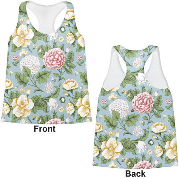 Vintage Floral Womens Racerback Tank Tops - Medium - Front and Back