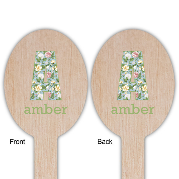 Vintage Floral Wooden Food Pick - Oval - Double Sided - Front & Back