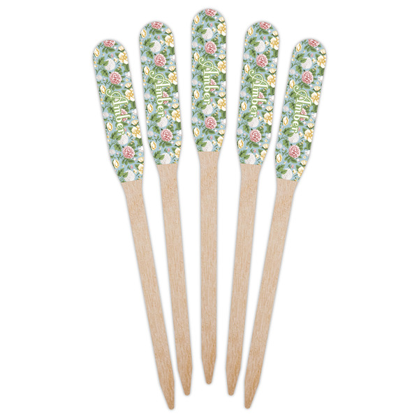 Vintage Floral Wooden Food Pick - Paddle - Fan View