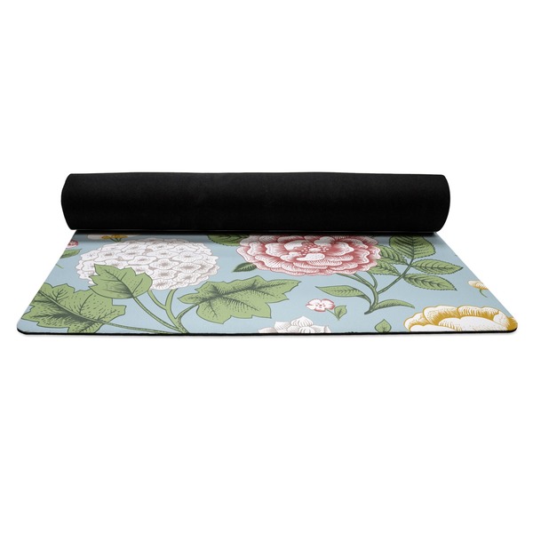 Vintage Floral Yoga Mat Rolled up Black Rubber Backing