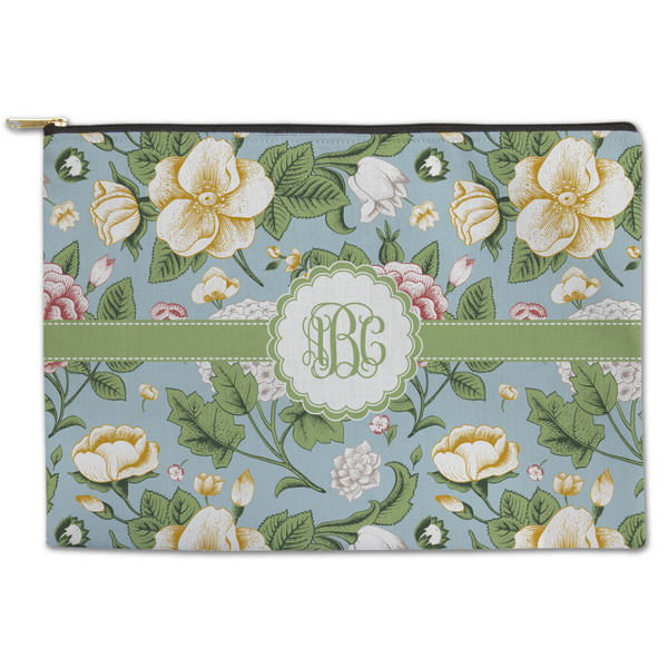 Custom Vintage Floral Zipper Pouch - Large - 12.5"x8.5" (Personalized)