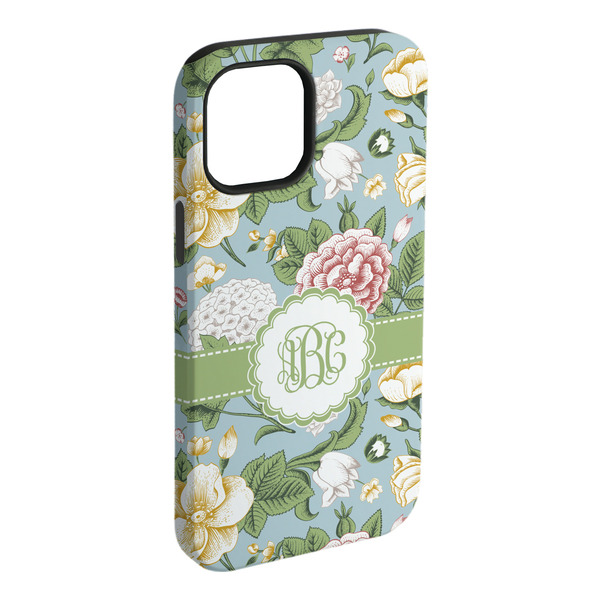 Custom Vintage Floral iPhone Case - Rubber Lined - iPhone 15 Plus (Personalized)