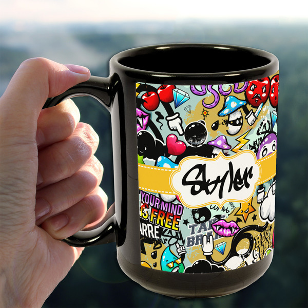 Graffiti 15oz. Black Mug - LIFESTYLE