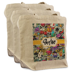 Graffiti Reusable Cotton Grocery Bags - Set of 3 (Personalized)