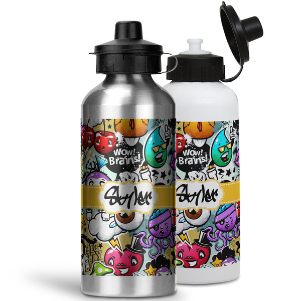 Graffiti Aluminum Water Bottles - MAIN (white &silver)