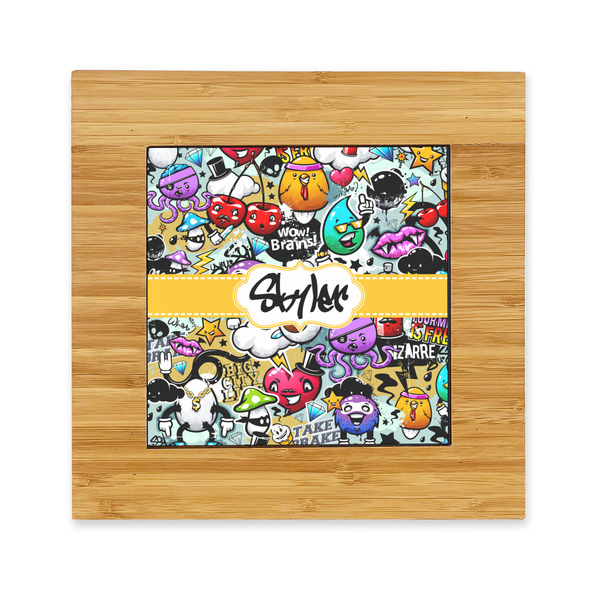 Custom Graffiti Bamboo Trivet with Ceramic Tile Insert (Personalized)