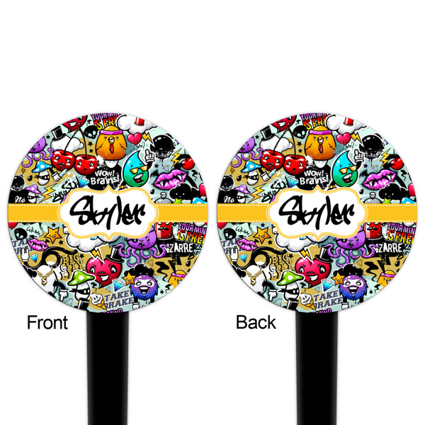 Graffiti Black Plastic 4" Food Pick - Round - Double Sided - Front & Back